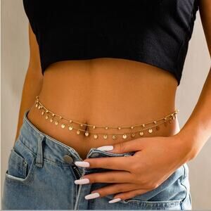 2/$30 Belly Chain Waist Chain Gold Tone Dual Layer NEW Circles Rhinestones